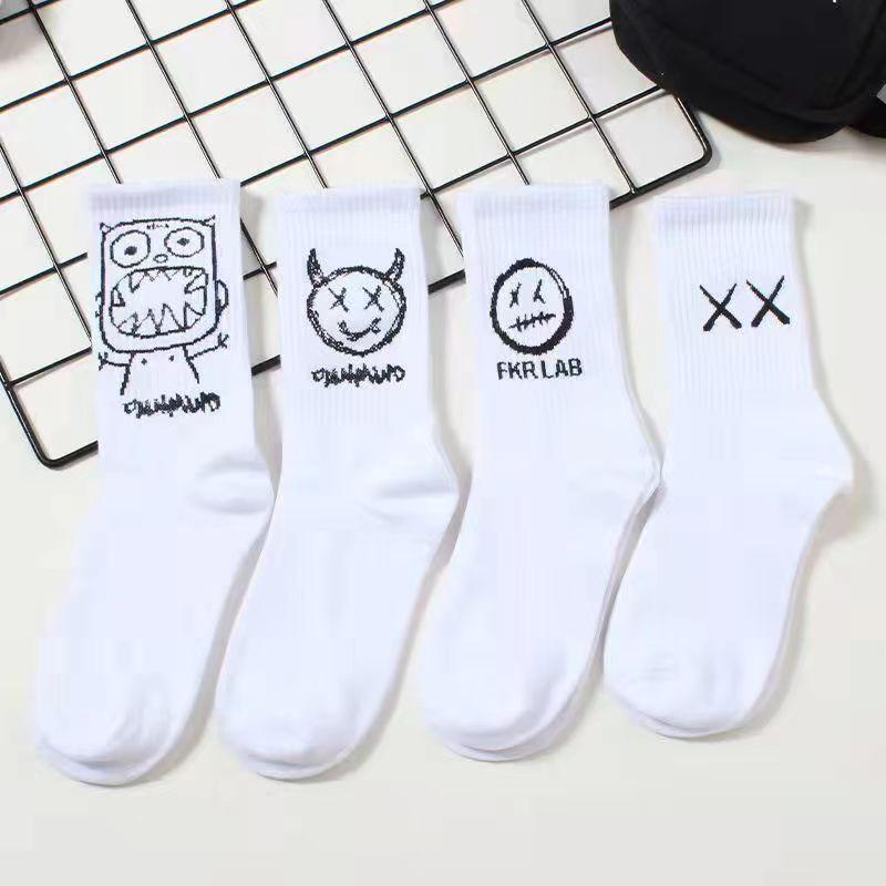 BMW Fashioninsk-style Grimace Trendy Socks Knee Socks Socks Hip Hop Barb Couple Men's and Women's Socks Waist Flower Fruit Brand Black and White