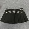 Y2K Gothic Punk Harajuku Sexy Ultra Short Riveted Fold Mini Skirt