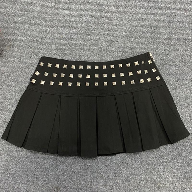 Y2K Gothic Punk Harajuku Sexy Ultra Short Riveted Fold Mini Skirt
