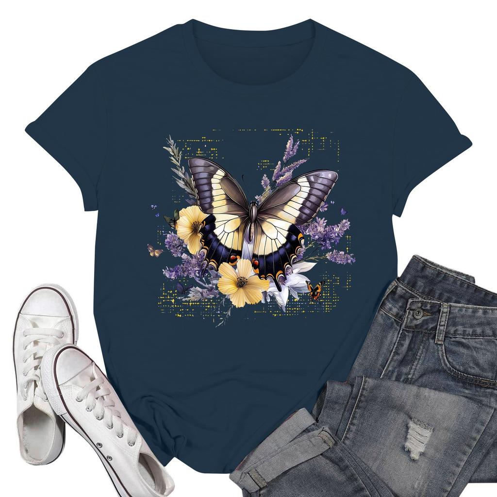 Women's Round Neck Printed Short-sleeved T-shirt Top