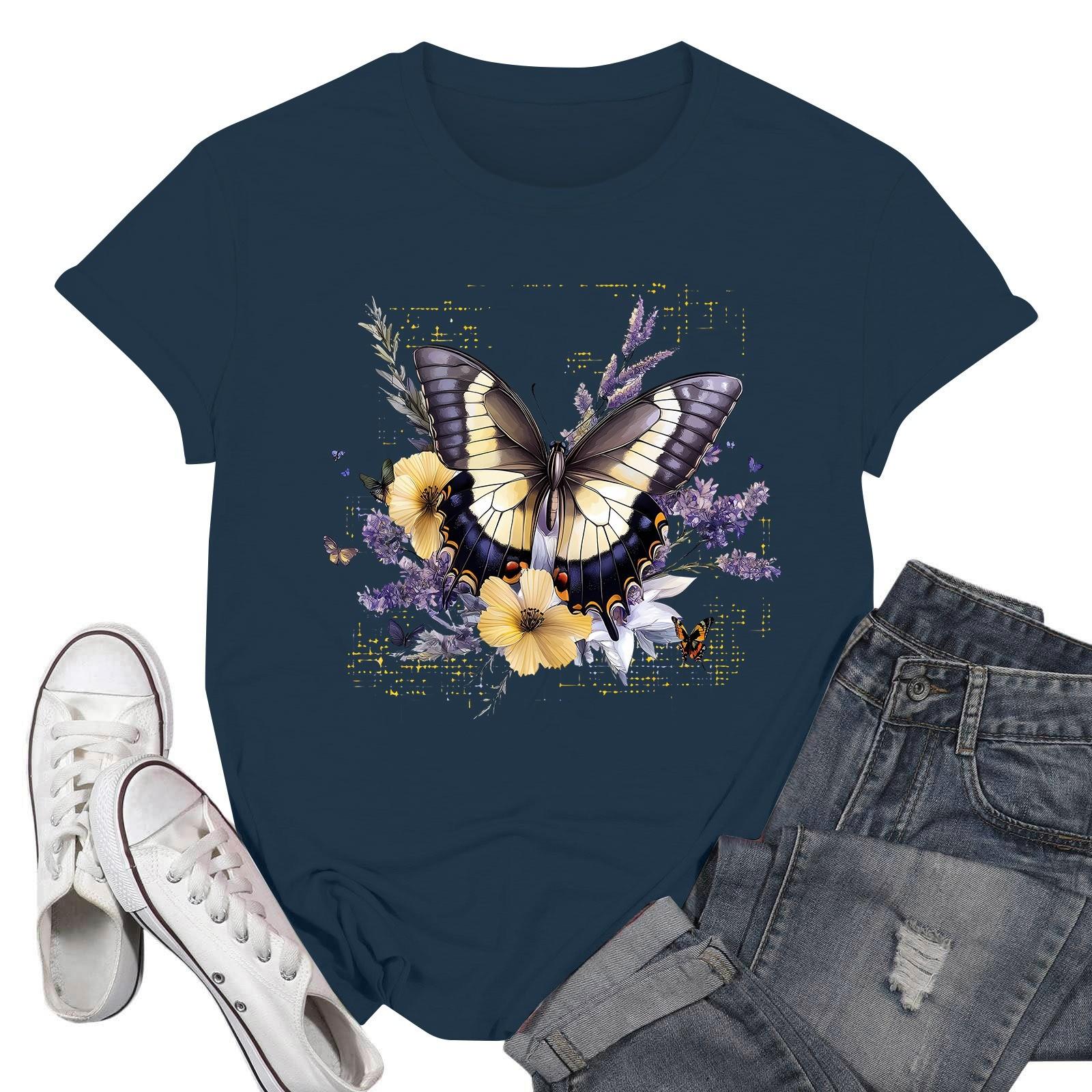 

Женская футболка с круглым вырезом и короткими рукавами с принтом XXL тёмно-синий