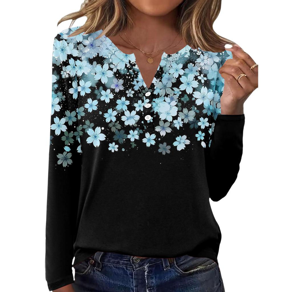 Women's Casual And Fashionable T-shirt, Vintage Floral Print, Round Neck, Long Sleeves Top.