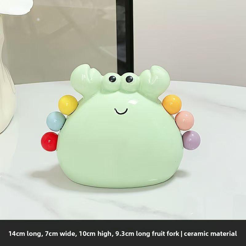Krabba Fruktgaffel Dessert Söt Rostfritt Stål Liten Gaffel Keramisk Förvaringsburk Set Fruktplockar Barnsäkerhet Fruktspett