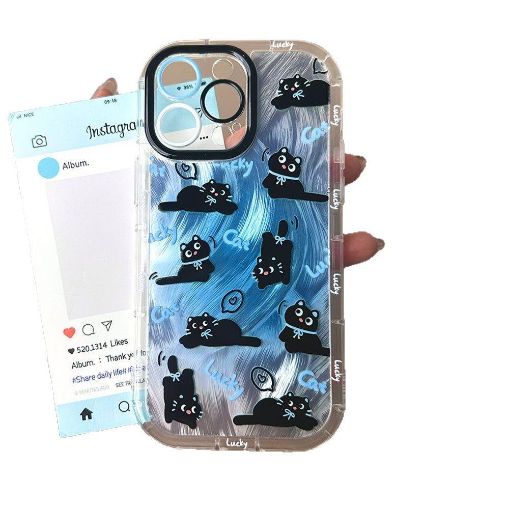Gradually Dyed Feather Yarn Small Black Cat Food Suitable for Apple 16 Protective Cover Iphone15 Mobile Phone Case 14 Soft Edge 13 Niche