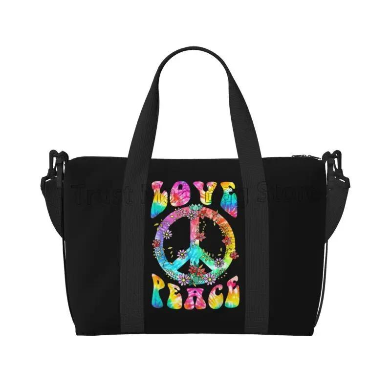 

Peace Sign Love Tie Dye Hippie Travel Duffel Bag Personalized Weekender Bags with Shoulder Strap Unisex Sports Gym Overnight Bag чёрный
