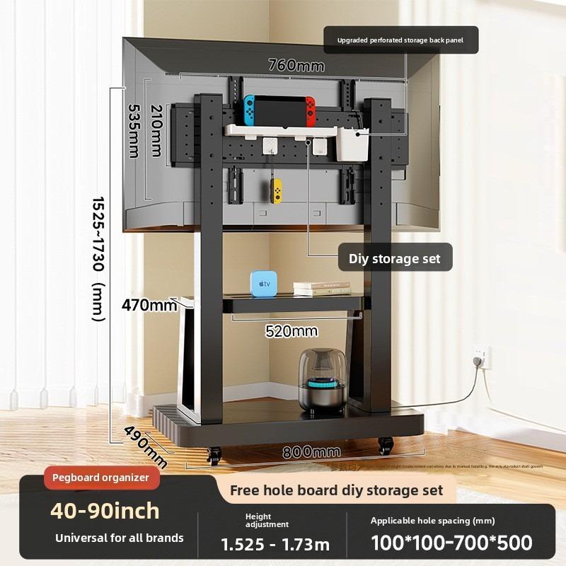 Mobile Tv Stand Pegboard Cart Wheels Compatible Sony Hisense Skyworth Mounts TV Stand Floor Stand for Household Use