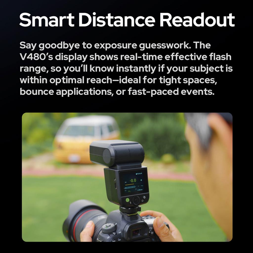GODOX V480 Kamera Blits 2.0 Tommers Berøringsskjerm 2 Kontroll Innebygd 2.4G Trådløst X-system Full Effekt Blits LED