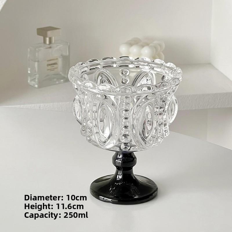 

Thiened Wide-Mouth Glass Cup with Relief Ice Cr Bowl High Foot European Sle Glass Cup for Summer Dert Transparent Acetazolamide 301-400ml