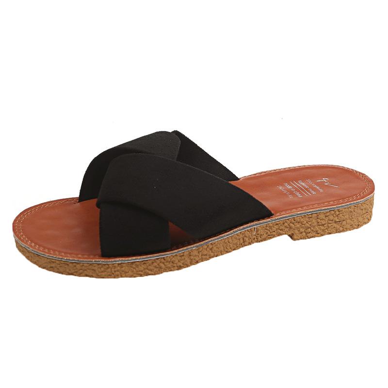 Cool Slippers Women's Outer Wear Korean Version 2020 Summer One-word Drag Flat Cross Women's Slippers Fashion Women's Shoes