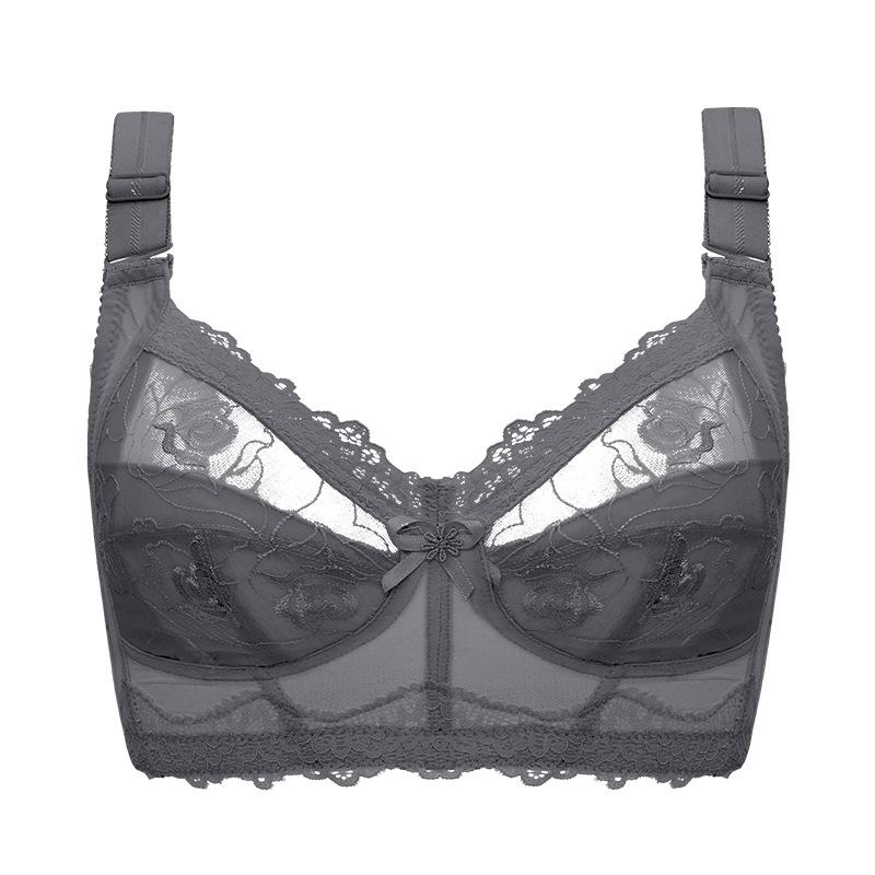 

New lace ultra-thin oversized bra without steel rings, women s sexy adjustable large chest, small gathering bra 90E