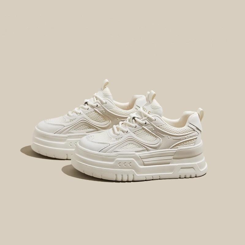 Fashion breathable mesh women's shoes 2025 summer new heightening little white shoes comfortable platform sports and leisure board shoes