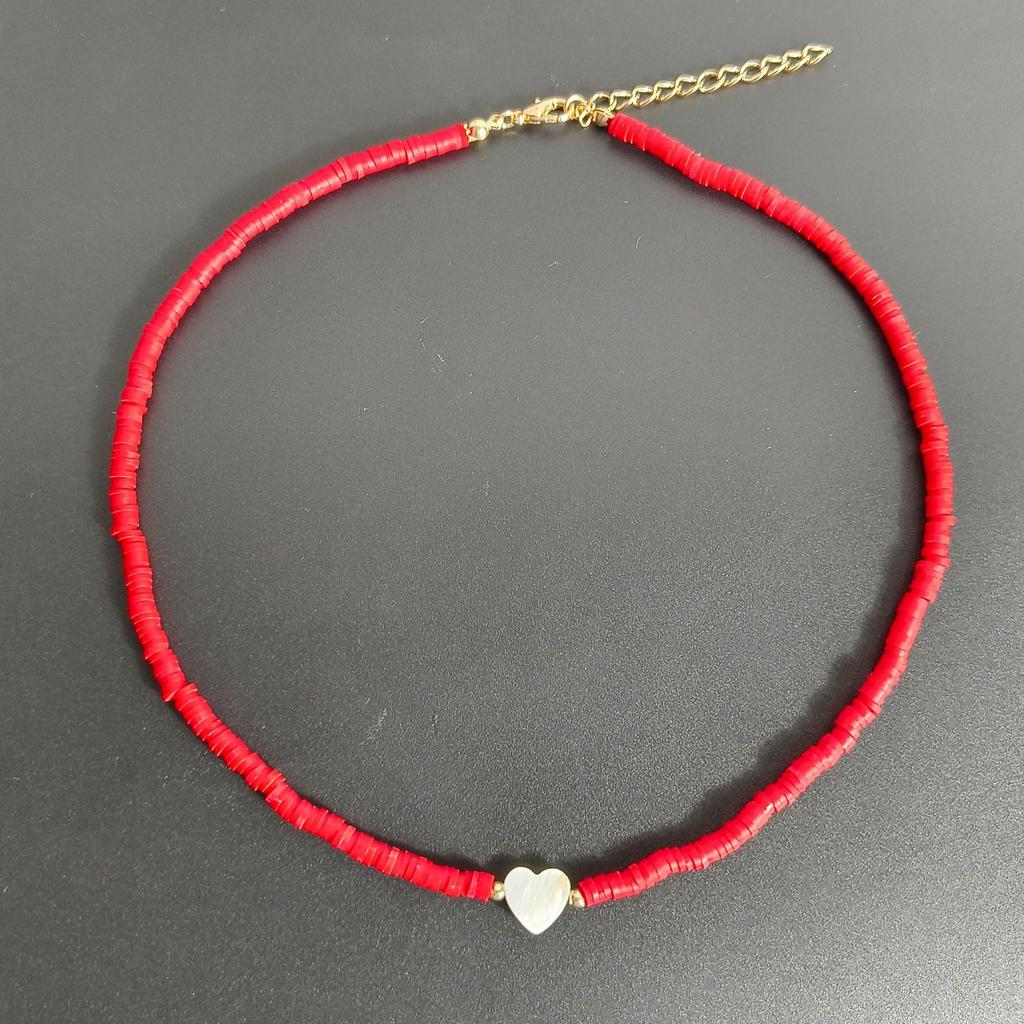 Multicolor Polymer Clay Shell & Peach Heart Pendant Necklace