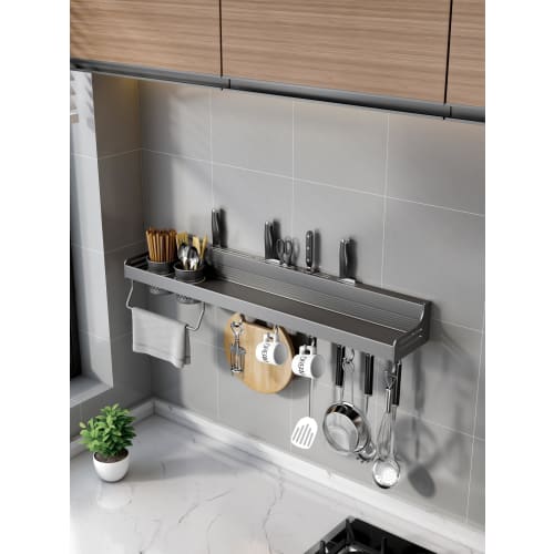 

Multifunctional Kitchen Storage Rack, Seasoning Holder, Wall-Mounted Aluminum Knife and Chopstick Holder, Space-Saving Kitchen Tool Stand, Easy Instal
