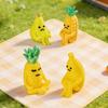 Mini Resin Fruit Figurine Fake Banana Pineapple Cucumber Pear Cone Fruit Model with Cute Grievance Expression for Micro Fairy Garden Accessory