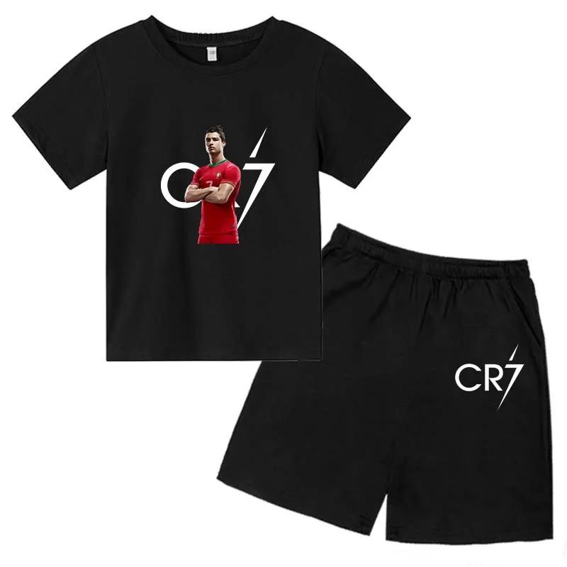 Kids Fashion Summer CR7 Sports Suits 3-14 Years Boys Girls 2pcs Casual Short Sleeve T-shirts+Pants Sets Children Idol Clothes