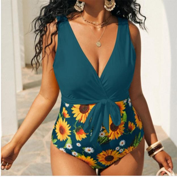Plus Size Bikini Sexy One Piece Swimsuits Female Shoulder Floral Women Swimwear Push Up Bathing Suits Bodysuits Beach Wear Ruffl