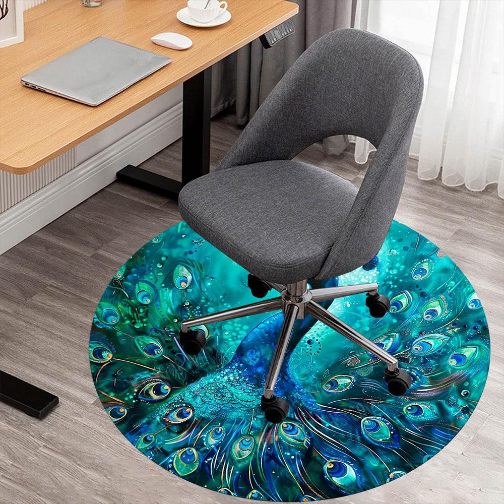 1PC Peacock Feathers Office Round Area Rug, Under Office Chairs Bedroom Living Room Home Decor, Carpet for Office -1110001