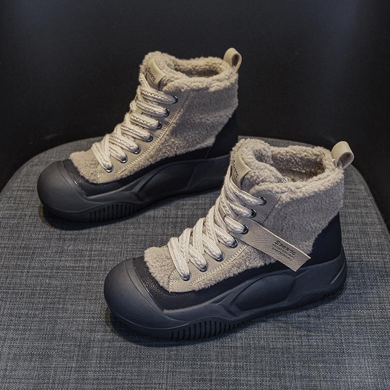Internet celebrity thick-soled Martin boots women's warm 2025 autumn and winter new heightening high-top casual fashion retro snow boots