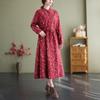 Autumn Ethnic Style Retro Artistic Cotton Linen Floral Loose Long Sleeved Dress for Women
