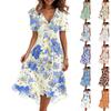 Damska Moda Casual Dekolt V Krótki Rękaw Falbanki Sukienki Vintage z Nadrukiem