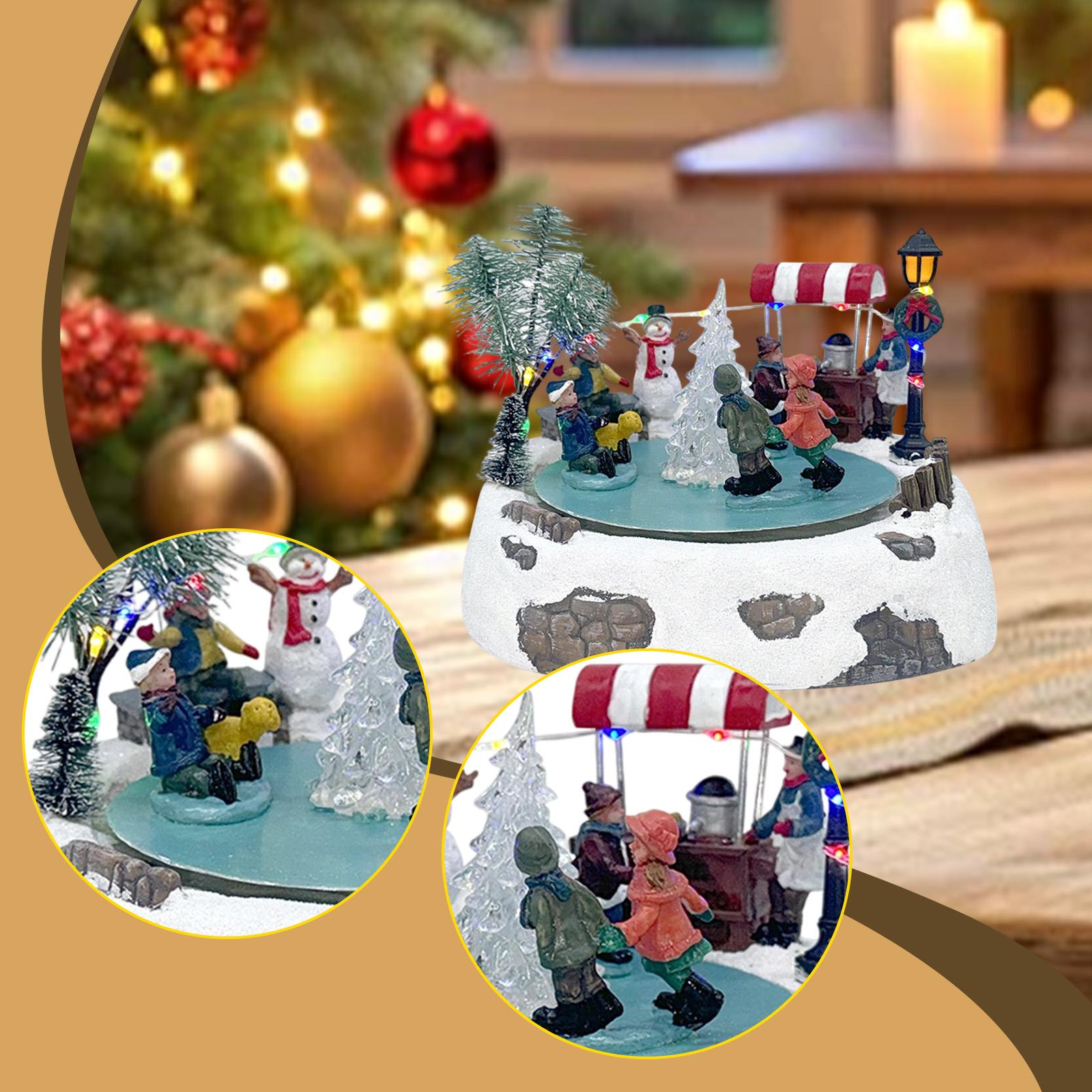 Animated Christmas Village Ice Rink Musical Box Ornament Table Displays Xmas Gift Seasonal Indoor Lighted Musical Snow Scene