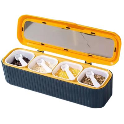 Contenedor de condimentos tipo tirador para evitar que se mezclen sabores, Mini caja práctica de 4 rejillas para almacenamiento de cocina, caja de condimentos para el hogar
