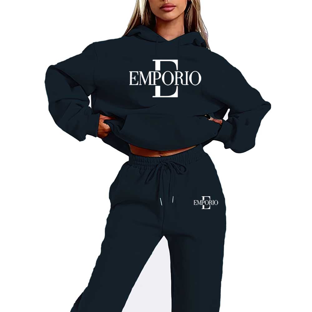 

2pcs Women s Hooded Sweatshirt & Jogger Set with Graphic Print - Black & White Gradient Colorblock, All-Season Casual Clothing, XL Темно-синій