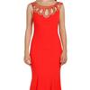 Fierte Women's Evening Dress Azr4383 Round Neck Drop Carving Crepe Fish Green Coral Red