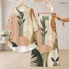 Women Plus Size Blue White Printed Round Neck Half Sleeve High Low Top And Long Pants Two Piece Set