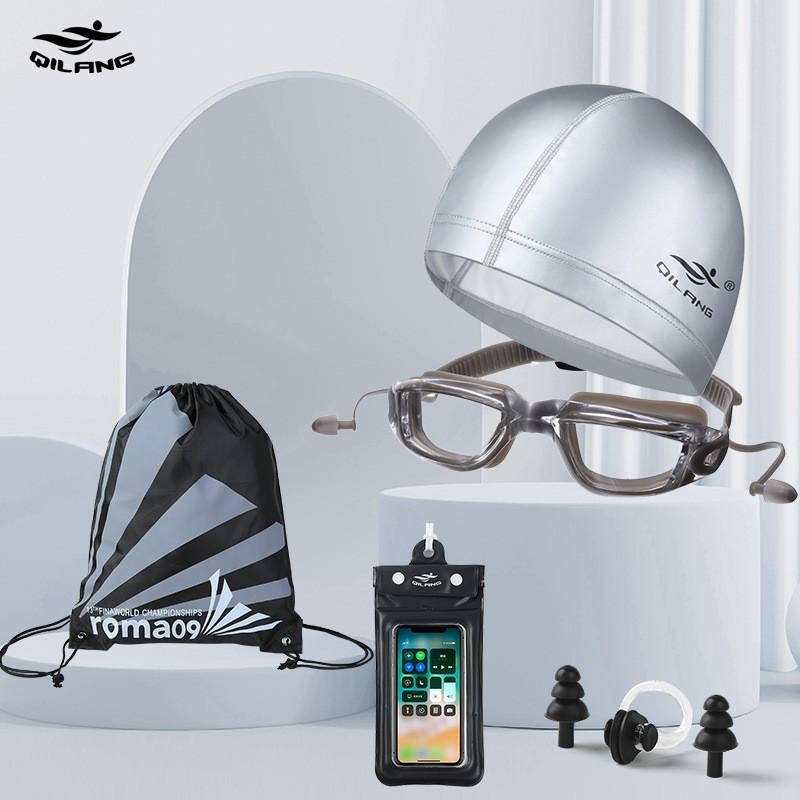 Anti-Fog HD Wide Frame Swimming Goggles Waterproof Earplugs Adult Swim Glasses Cap Set
