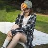 2026 Spring/Autumn Women's Korean Plaid Shirt - Loose, Retro Hong Kong Style, Trendy Long Sleeve Top