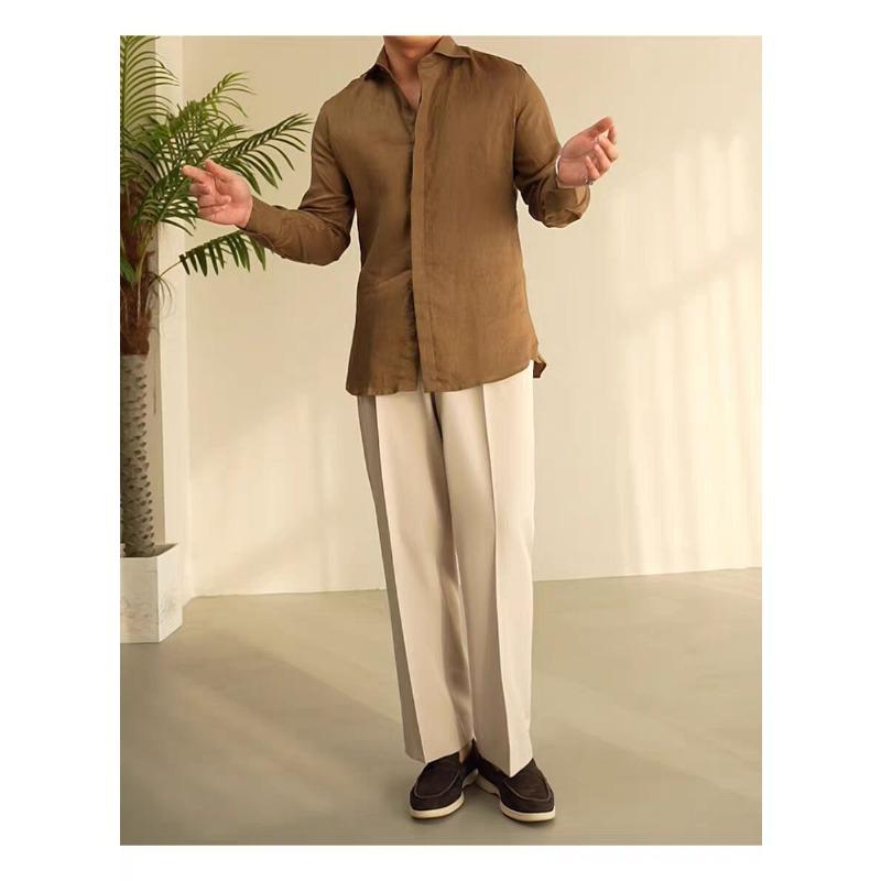 Mens Vintage Slim Fit Long Sleeve Breathable Casual Gentleman Shirt