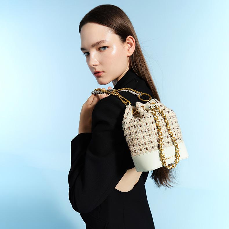 New CHARLES&KEITH Tweed Bucket Bags Shoulder Bag Crossbody Bag Regular Women's Multicolor CK2-10781873-1