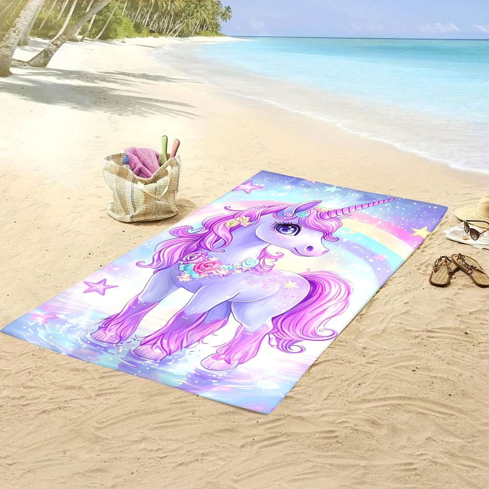Single Piece Packaging, Ultra-Fine Fiber, Dreamy Unicorn Pattern Beach Towel, Quick-Drying Ultra-Fine Fiber, Strong Wrap Design