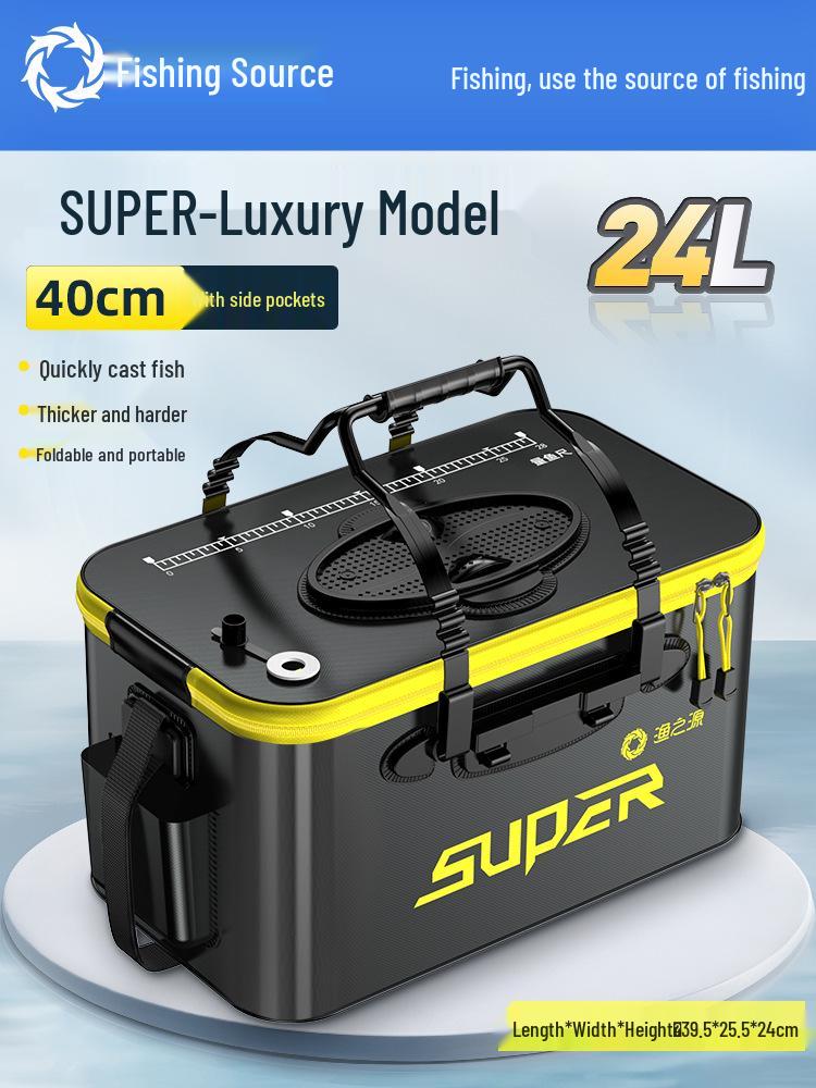 Pogrubione wiadro na żywe ryby z koszykiem na przynęty i ochraniaczem na ryby