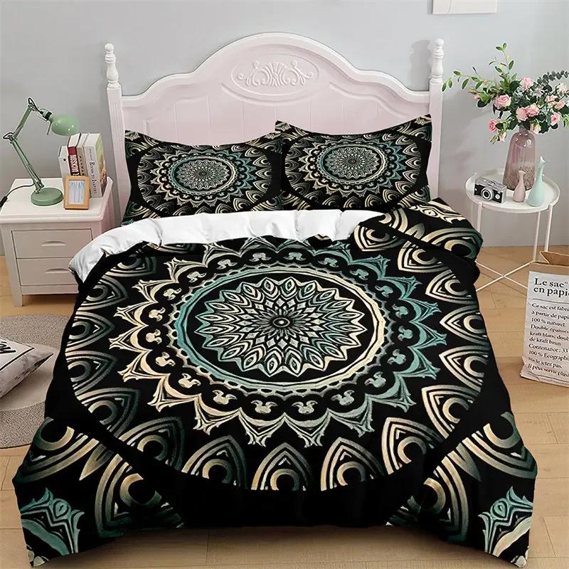 Comforter Mandala Microfiber Bohemian Floral Bedding Set Hippie Geometric Comforter King For Girls Teens Bedroom Decor