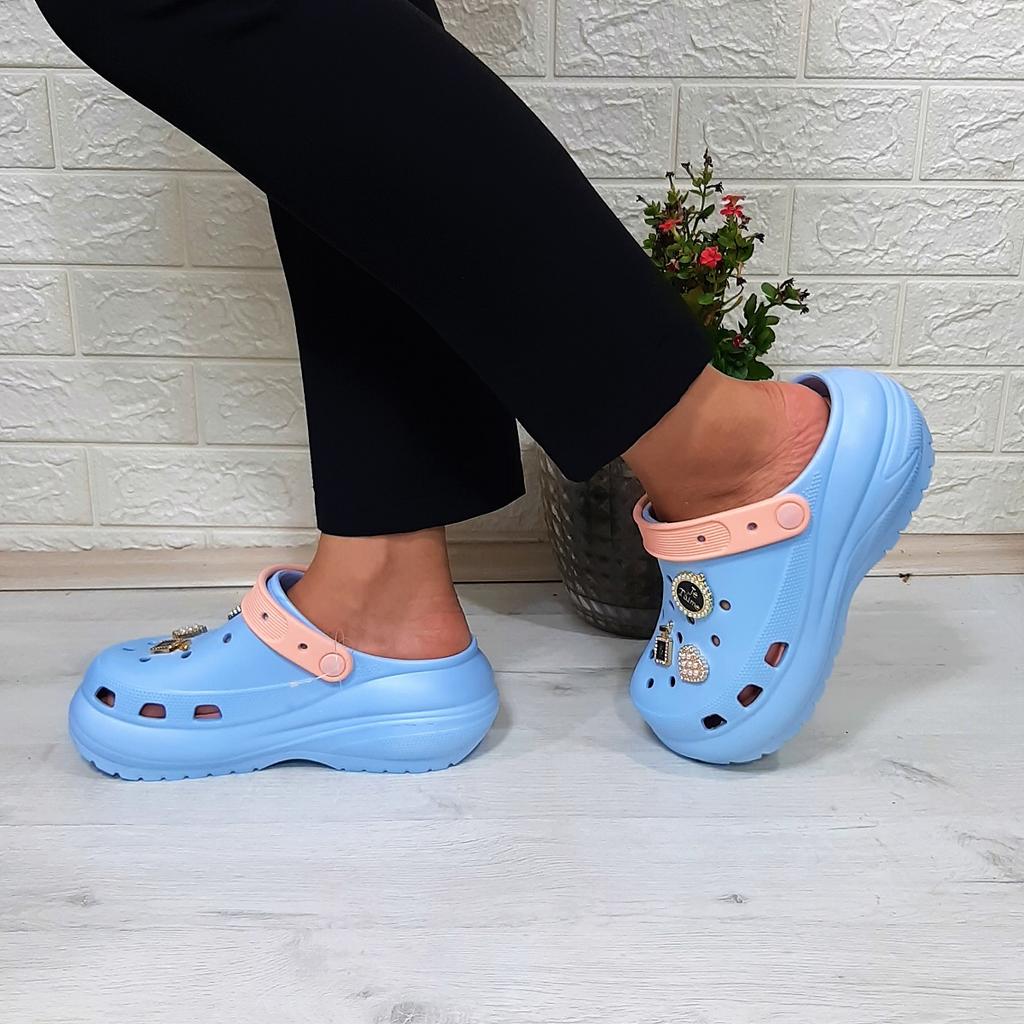 Sonimix 16001 Baby Blue-Powder Thick Soled Stone Crks Women's Slippers