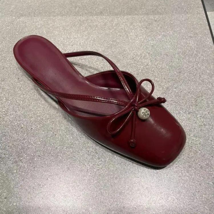 

Summer Flats Women Slippers Dress Fashion Mules Shoes Casual Slingback Woman Sandals 2025 New Trend Brand Cozy Zapatos De Mujer 34 червоний