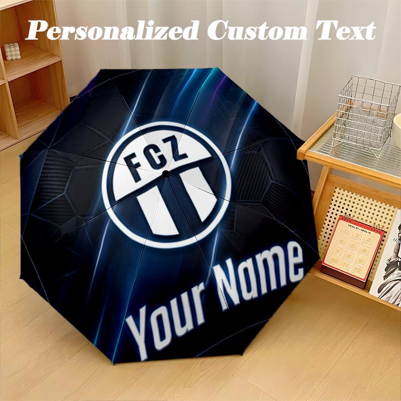 8 Rib Auto Folding Umbrella FC Zürich Print Custom Name Text Portable Rain Gear