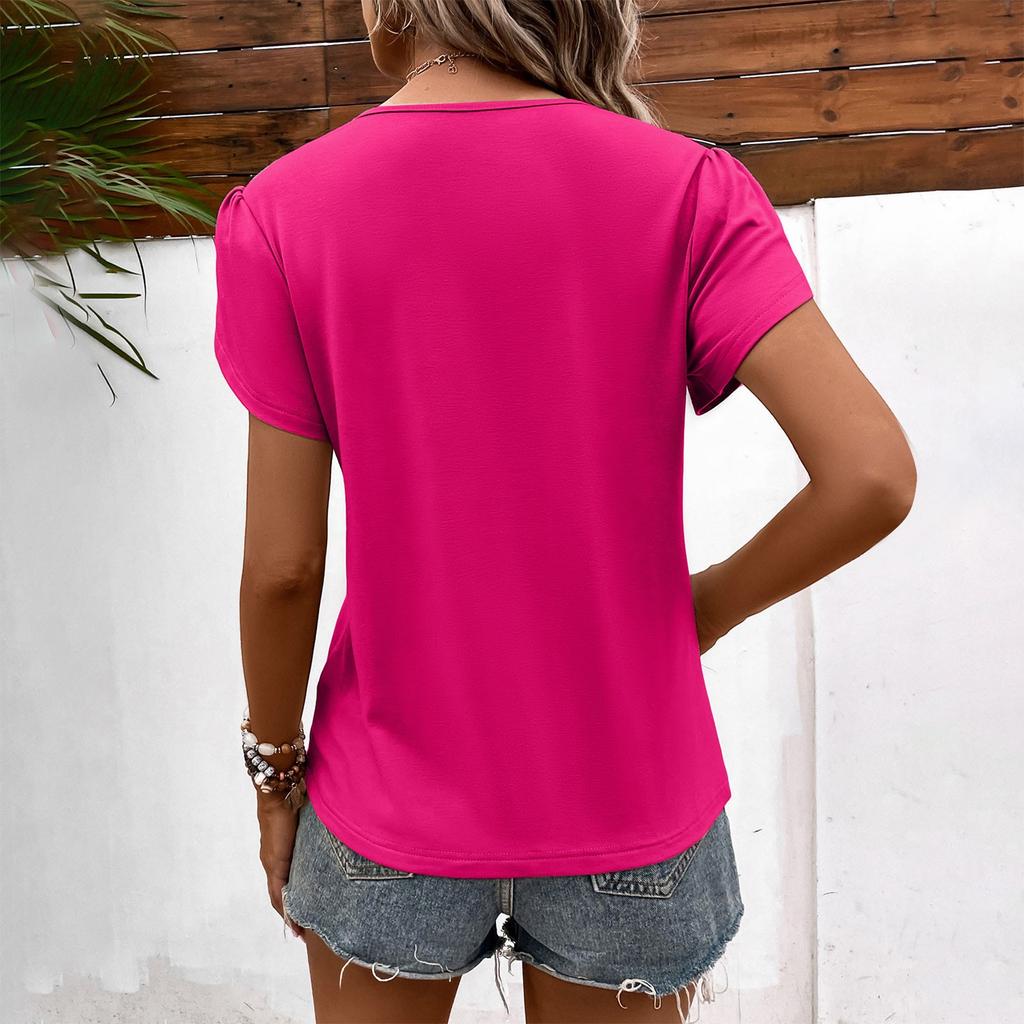 Ladies Casual Fashion Sexy V-neck Short-sleeved T-shirt