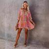 Women's Sexy V-neck Waist Print Boho Dress