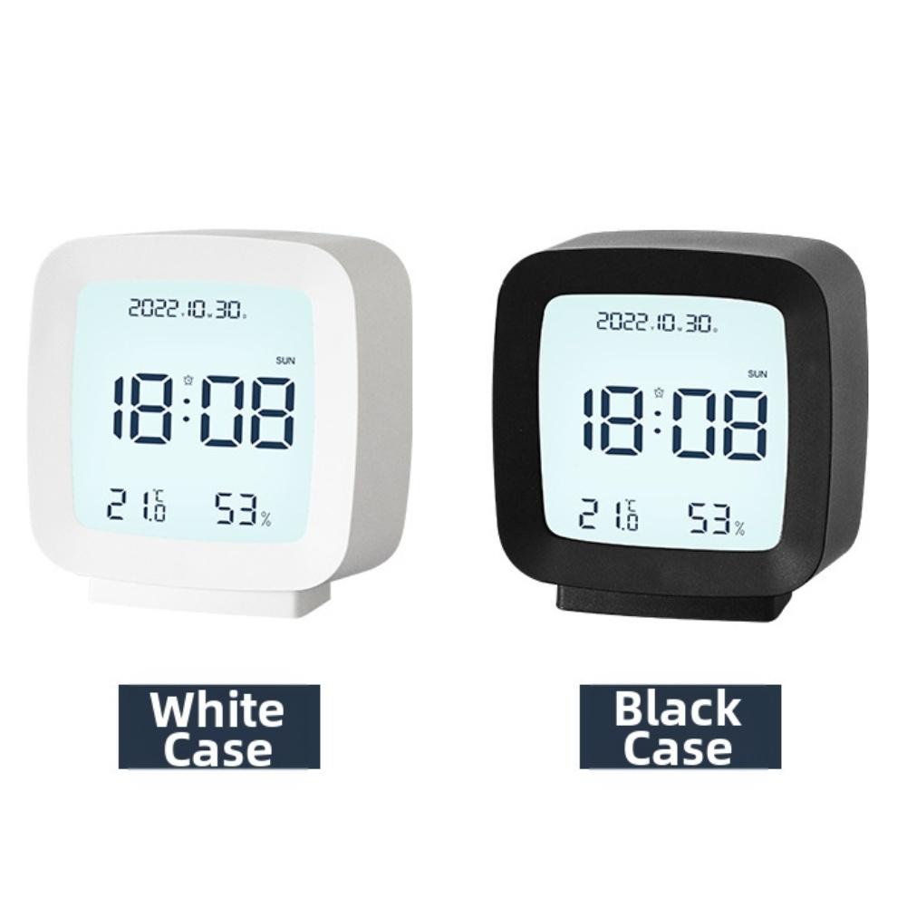 Portable LCD Alarm Clock for Students Compact Design with Thermometer Humidity Monitor and Flexible Time Format 12 or 24 Hours