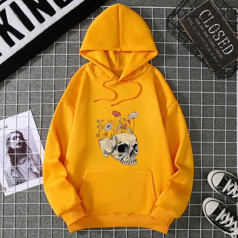 Women's Halloween Skull Hoodie: 2026 Autumn/Winter Loose Fit Plus Velvet Long Sleeve