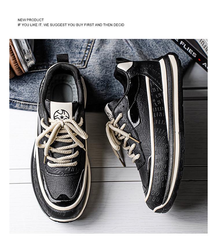 Men's 2025 Spring Breathable Leather Sneakers - Trendy Versatile Thick-Soled Casual Dad Shoes