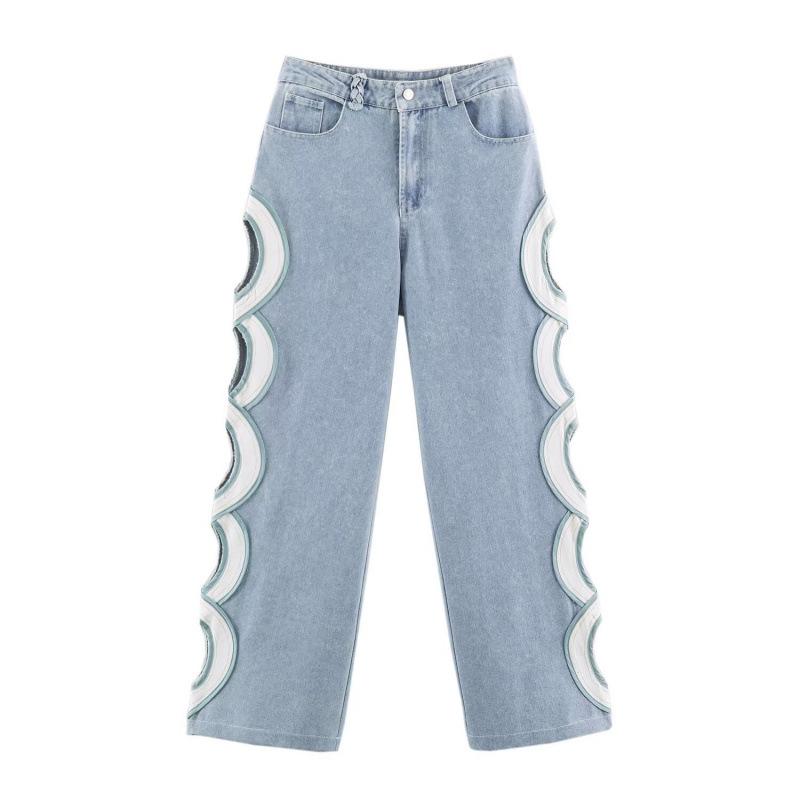 2026 Summer European & American Style High-Waist Cutout Denim Straight-Leg Pants