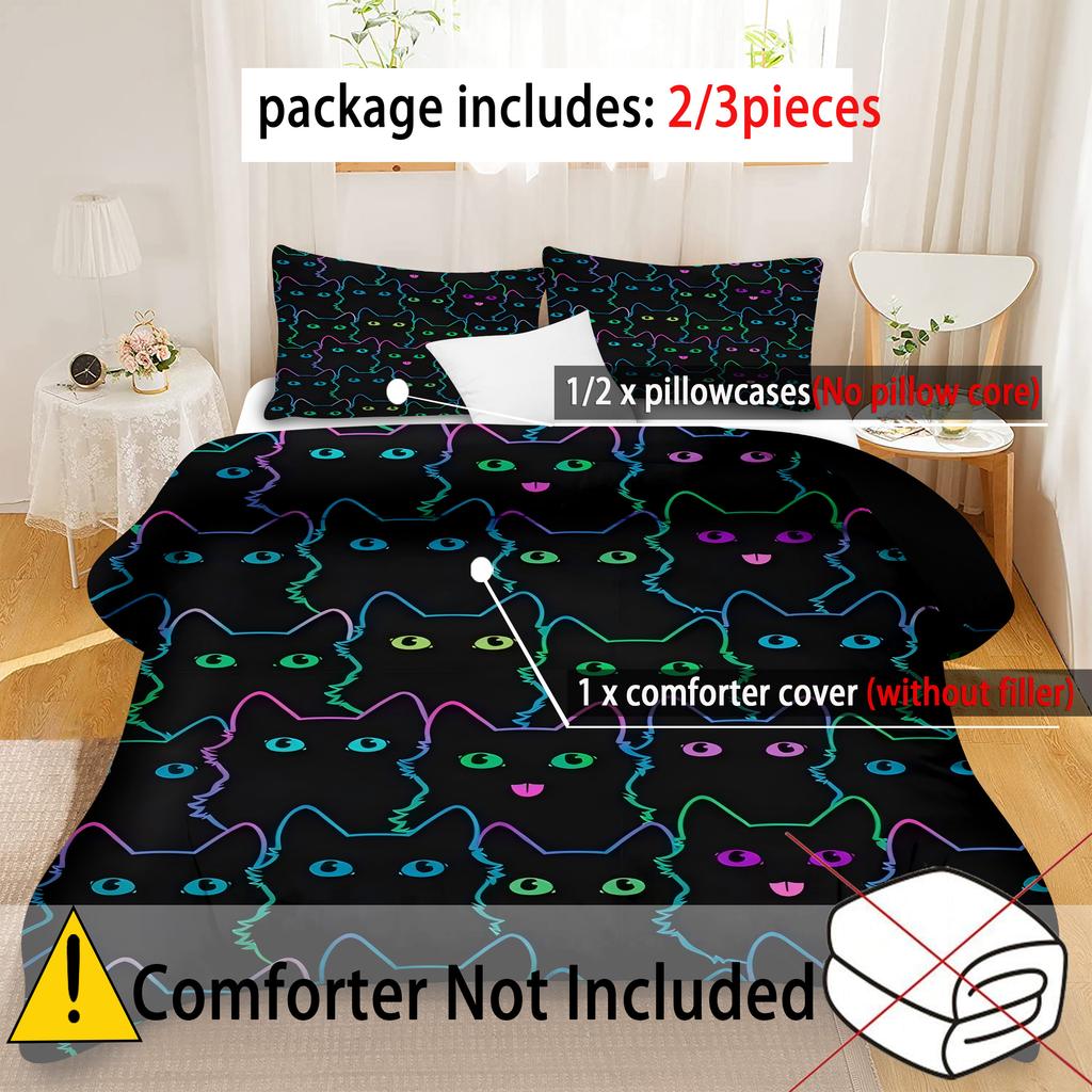 Gradient Line Cats 3D Printed Bedding Cover Animal Theme Comfortable Quilt Cover Cartoon Cat All Seasons Duvet Cover Pillowcases