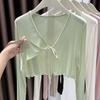 Women's Summer Lace-Up Ice Silk Cardigan, Sun-Protective Solid-Color Short V-Neck Jacket