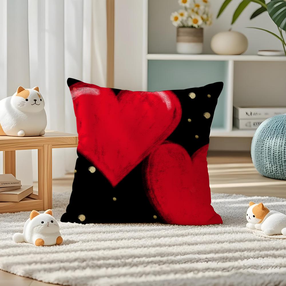 Valentine Red Heart Pillow Case Silky Elegant Comfort Sofa Bed Invisible Zipper