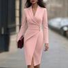 European and American style new solid color slim-fitting waist long-sleeved suit dress hip-wrapped skirt temperament thin medium and long skirt