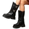 Women's Oversized Thick Sole Midsole Leather Boots with Rivets Bow Ties Knight Style Casual Comfortable Footwear